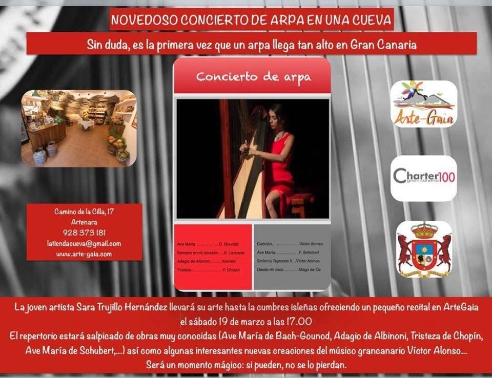 Cartel de un concierto de arpa celebrado en la cueva de Arte-Gaia